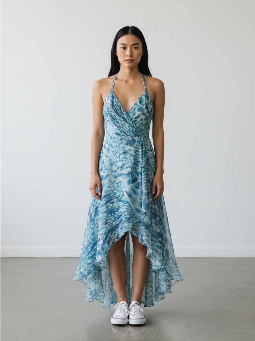 Buffalo David Bitton. Blue Halter High-Low Maxi Dress. Size Small